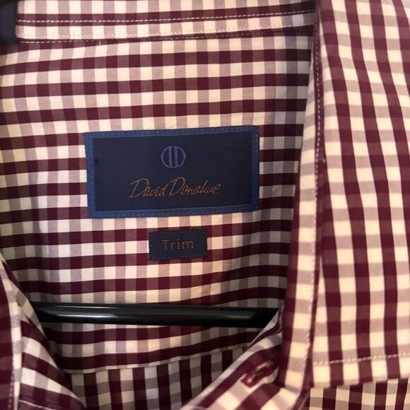 David Donahue Trim Fit Small Check Print Collar Shirt in Berry 16 -32/33 $155 - Picture 4 of 5